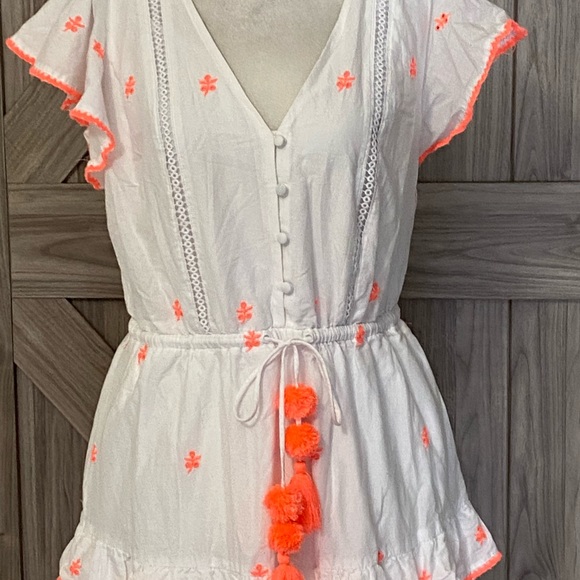 J. Crew 8 White with orange tiered ruffle midi dress - Picture 3 of 6